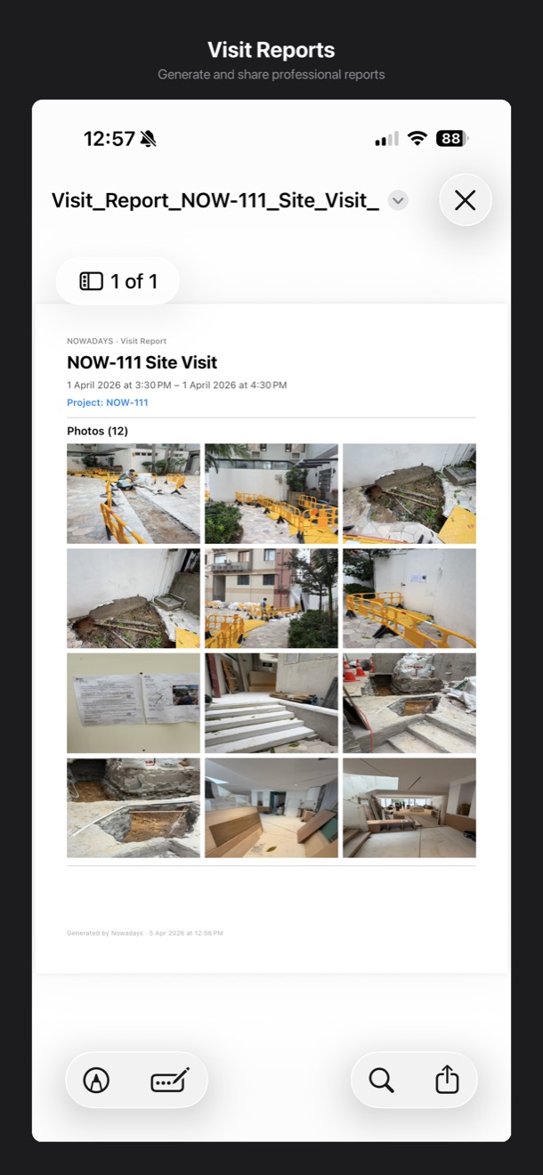 A shareable visit report generated from an event